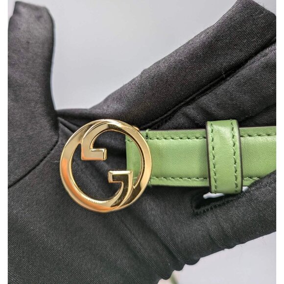 Gucci Women’s Blondie Ciny Interlocking Buckle Leather Belt Green 85cm 723073 - Picture 4 of 8